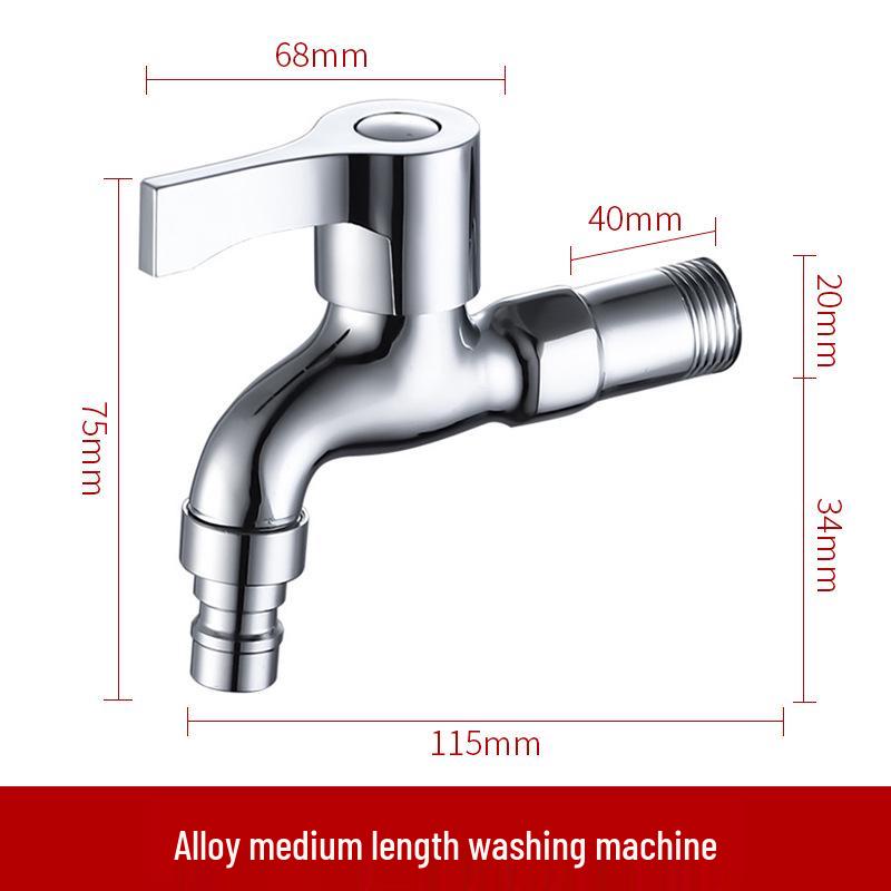 Copper Outdoor Washing Machine Faucet with Quick-Open Extended Spout, 4-Point Connect, 304 Stainless Steel, One-In Two-Out Design.