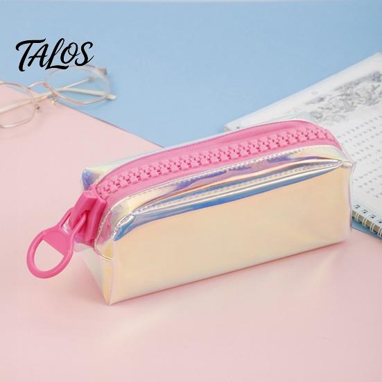 Correction Tape Holder Case Iridescent Holographic Pencil Case, Transparent Stationery Bag with Wide Colorful Pen U-Shaped Zipper, Large Capacity
