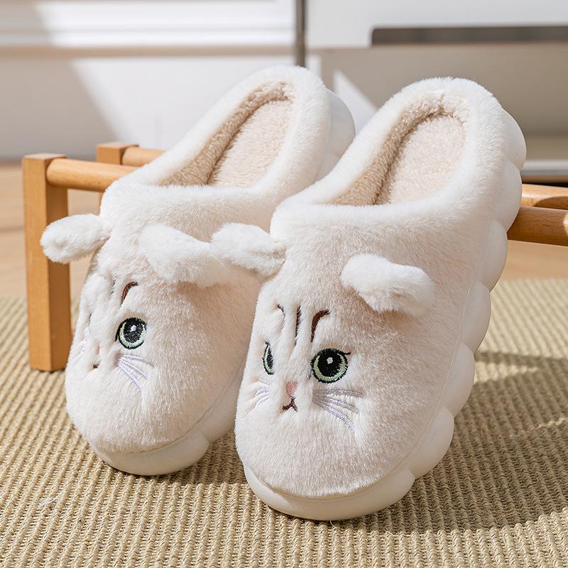 Cartoon kitten cotton slippers winter indoor home soft bottom non-slip piled warm plush slippers