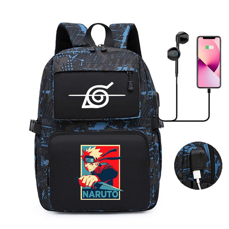 Naruto Peripheral Printed Backpack, Large-Capacity Student Schoolbag Usb Computer Bag