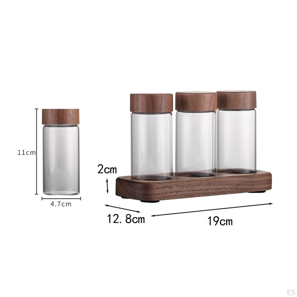 Coffee Bean Storage Set, Tubes, Tea Display Stand, Single Dose with Wooden Holder Glass