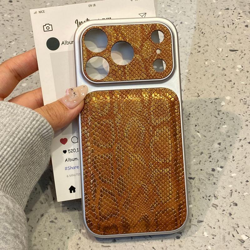 

Премиальный кожаный чехол с узором под змеиную кожу с покрытием для iPhone 17 16 15 14 Pro Max, противоударный, из твердой брони, глянцевый, деловой, для телефона iPhone 15