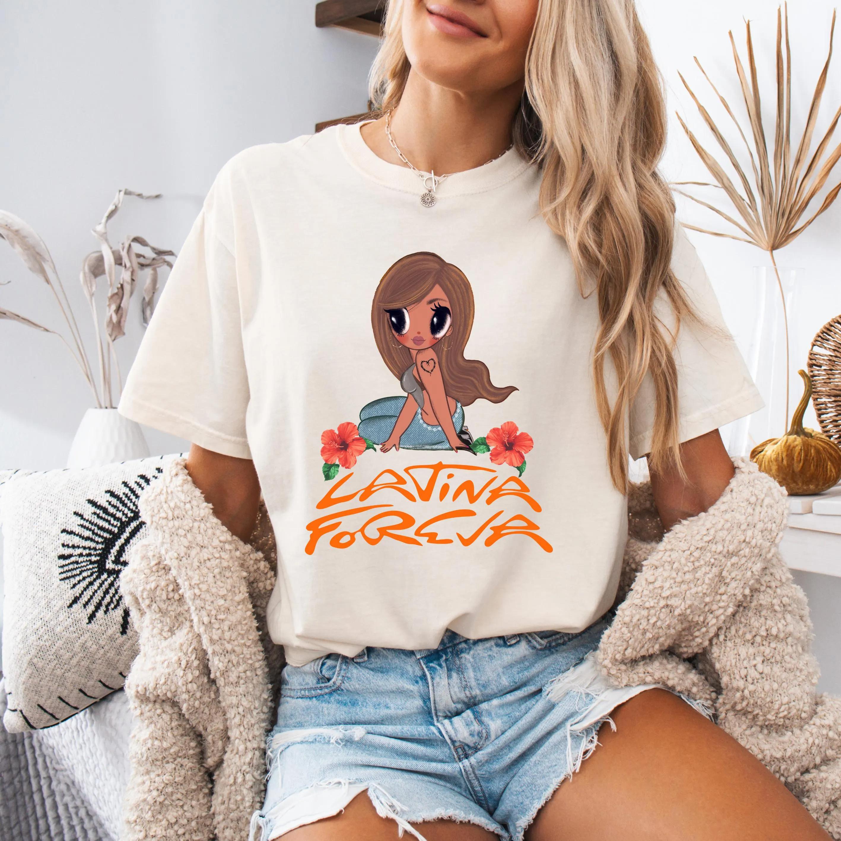 

Singer Karol G LATINA FOREVA Tshirt UNISEX Women Summer Cotton Clothing Hip Hop Fashion Round Neck Short Sleeved Top Streetwear S