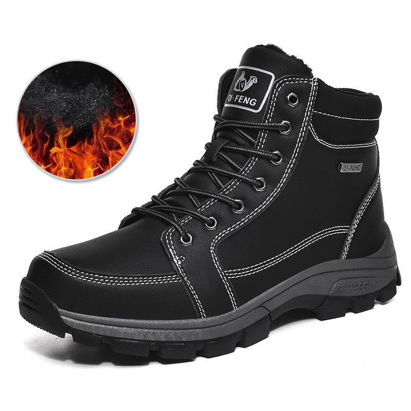 Men's Waterproof Non-Slip High-Top Hiking & Travel Shoes - Versatile, Outdoor, Plus Size, Velvet-Lined.