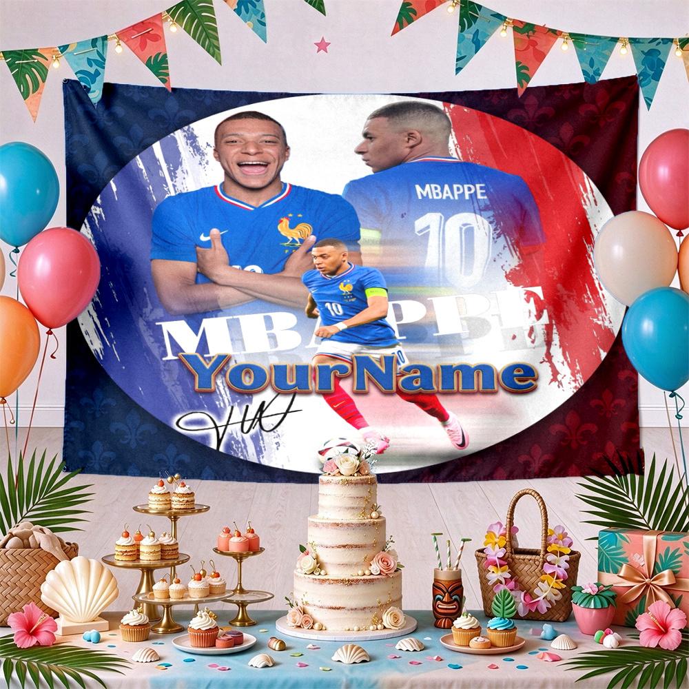 Mbappe Custom Your Name Wall Decor Tapestry Art For Pet Memorial Birthday Wedding Party Backdrop Family Gift