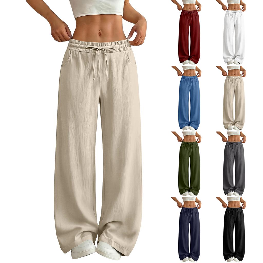 Pantaloni Larghi da Donna a Vestibilità Larga, Pantaloni Casual a Vestibilità Larga, Vita Alta Elastica, Pantaloni Lunghi con Tasche