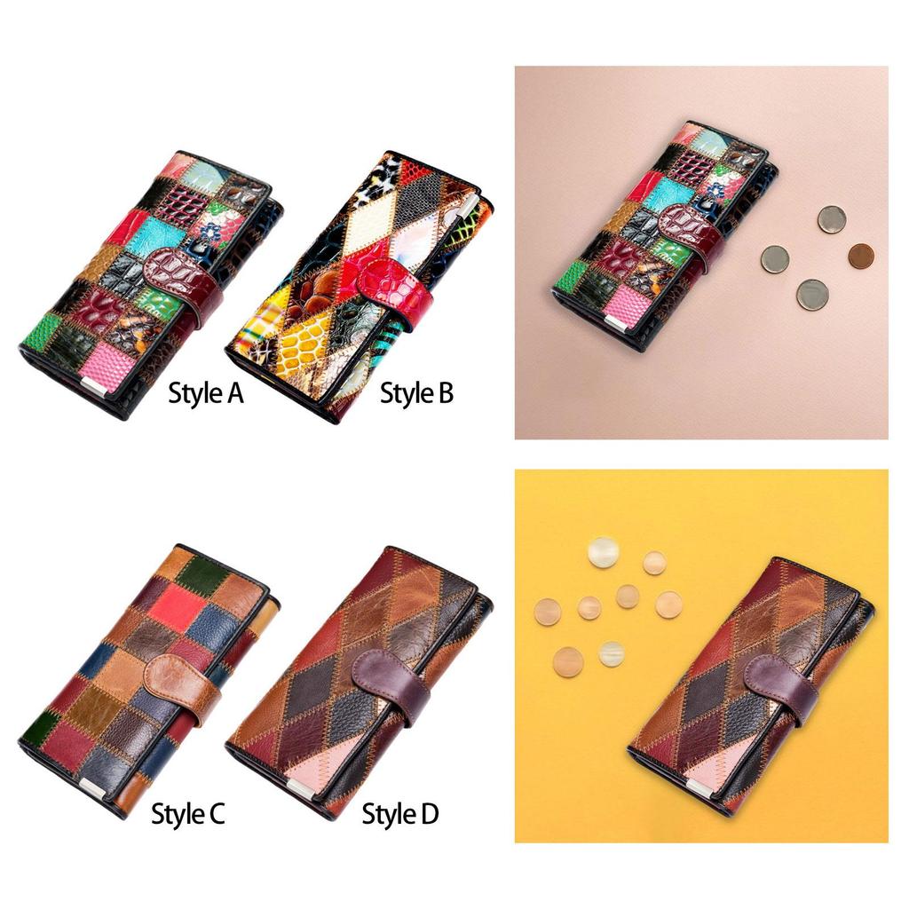 Leather Women Long Wallet Color Matching Purse Fashion Large Capacity Card Holder