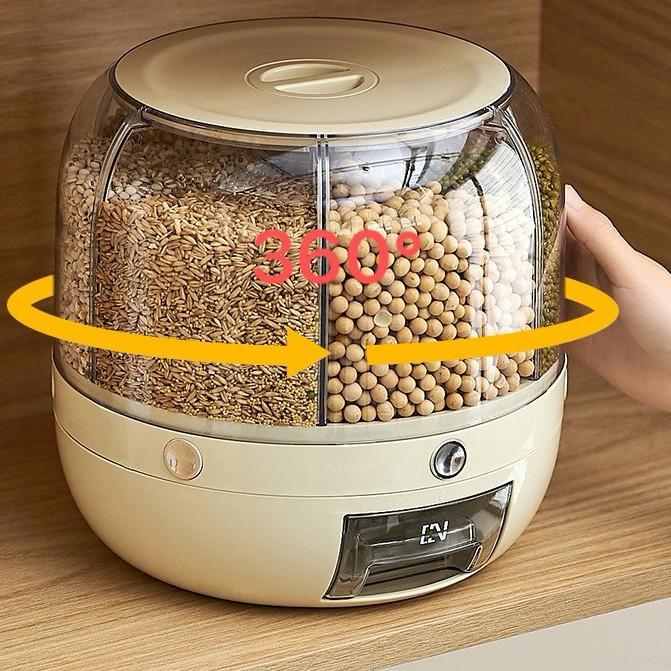 Rotatable Divided Grain and Cereal Storage Container - Insect & Moisture-Proof Sealed Bin