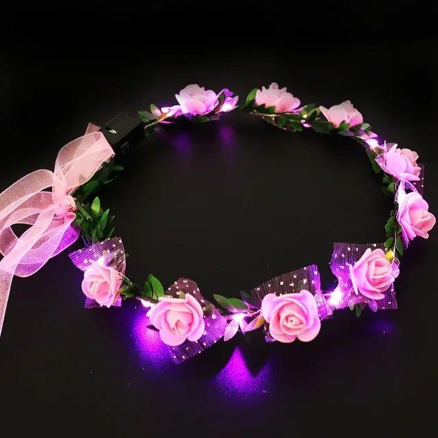 10pcs Light Up Flower Crown Headbands LED Glowing Garland Wedding Party Crown Flower Headband for Birthday Festival Party