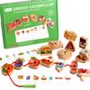 Wooden Greedy Caterpillar Rope Toy, Fruit & Vegetable Caterpillar Lacing Bead String Game, Montessori Fine Motor Skills Farm Toy