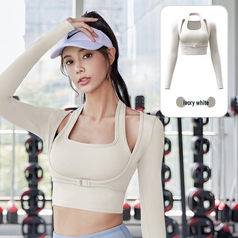

Summer Nude Halter Neck Adjustable Yoga Wear Two-Piece Sports Outfit M білий/слонова кістка