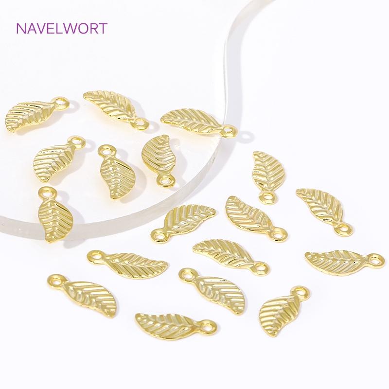 18K Vergoldetes Messing Mini Baum Blatt Blätter Charms Anhänger, Für Ohrringe Halskette Schmuckherstellung DIY Handgemachte Bastelware Großhandel