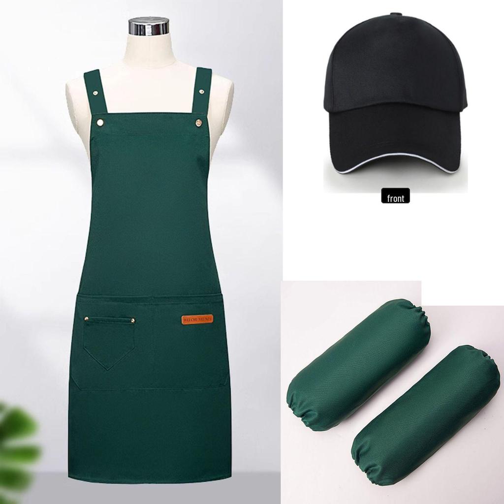 Waterproof Catering Apron Set: Logo-Print Apron, Oil-Proof Sleeves, Hat for Milk Tea and Coffee