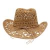 Straw Cowboy Hat for Men Women Western Cowgirl Hat with Shapable Brim Woven Hollow Out Beach Coastal Sun Hat