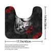 Skull King & Queen With Rose Print Bath Curtain Set - Simple Design For Bathroom Decor, Includes Shower Curtain & Bath Mat