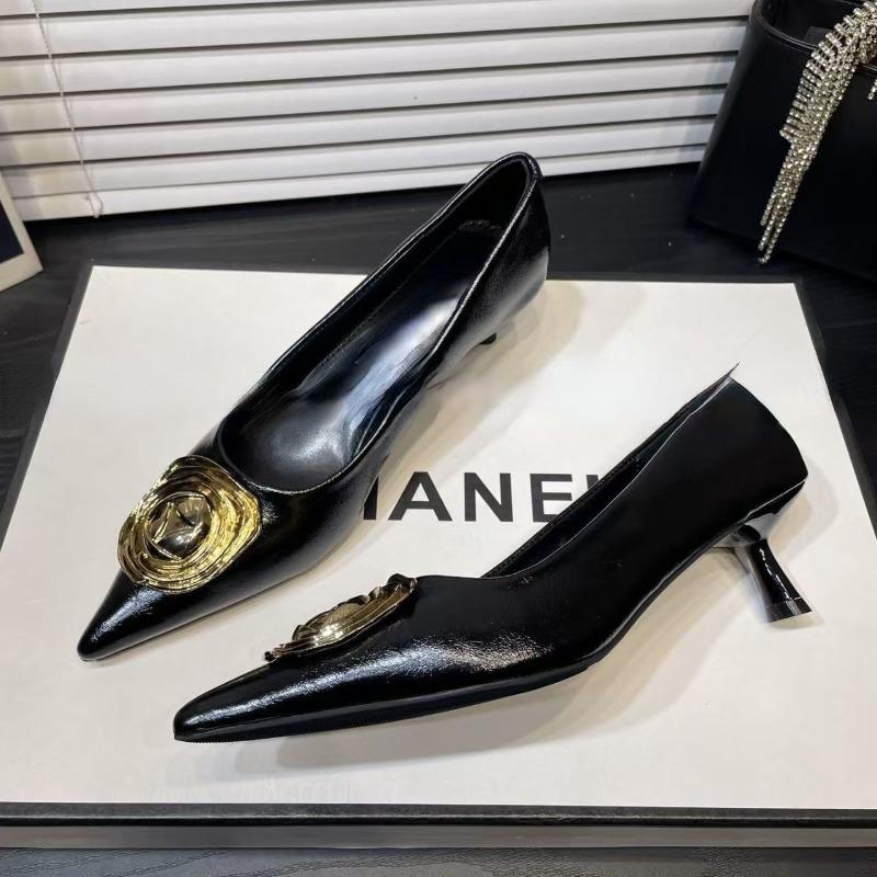 Cat Heel Single Shoes Women's Autumn and Winter New Pointed Metal Buckle Stiletto High Heels Women's Not Tired Feet Wear Commuter Shoes