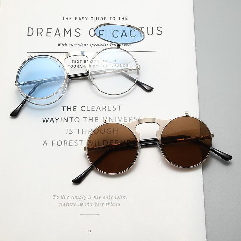 Old Metal Steampunk Flip Sunglasses Flip Men And Women Fashion Round Frames