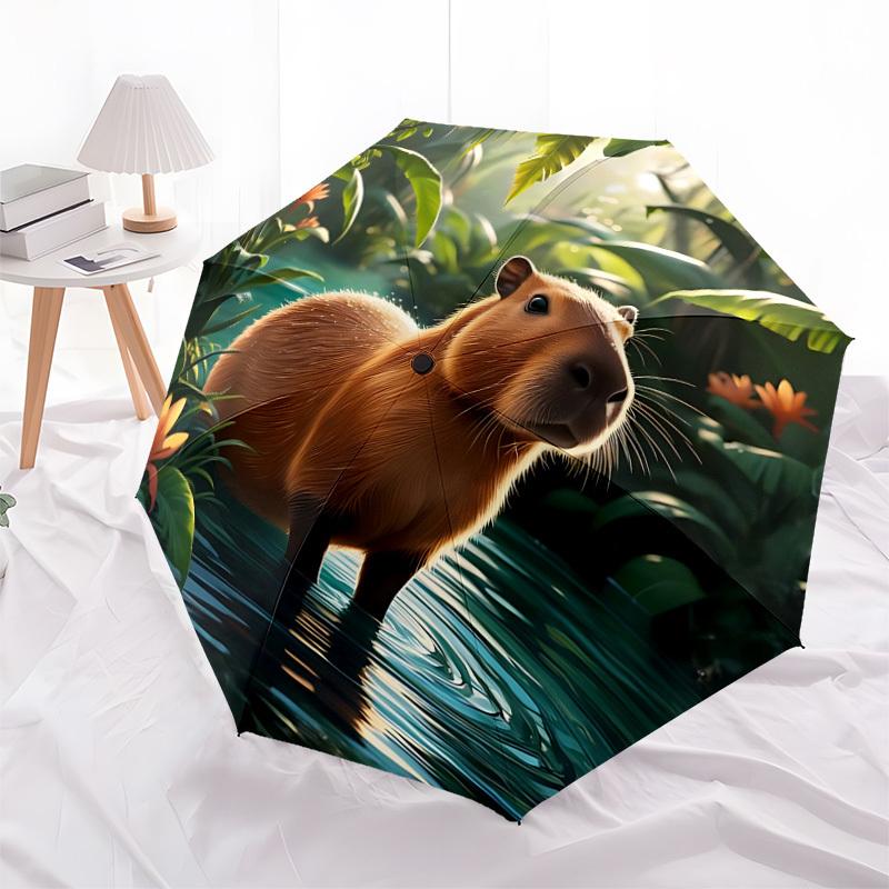 1pc Capybara, Jungle Fashionable Automatic Opening/Closing Folding Umbrella with 8 Iron Bones, Plastic Handle yy251015054
