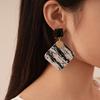 Vintage Acrylic with Diamonds Square Geometric Silver Needle Earrings Niche Earrings