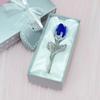 Faux Crystal Rose Flower Gift with Metal Stem Clear Flower Figurine with Gift Box