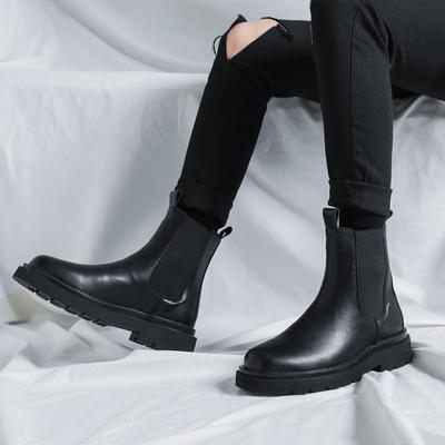 Stivali Chelsea Uomo Primavera Autunno Inverno Stivali Moda Giapponese Coreana Uomo Neri Alti con Peluche Britannico