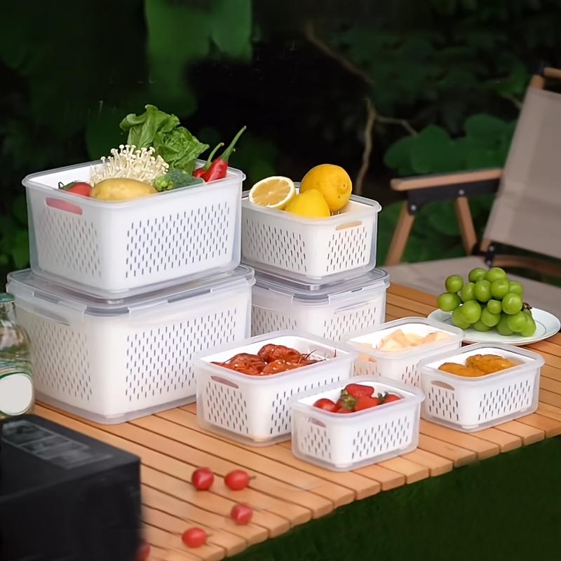 9pcs fridge storage boxes with lids stackable with drain tray for fruits, vegetables, suitable for camping and dining