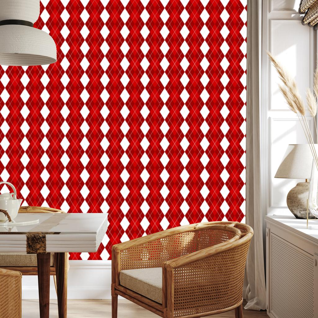 Red and white checkered wallpaper for living room and bedroom 50x1000