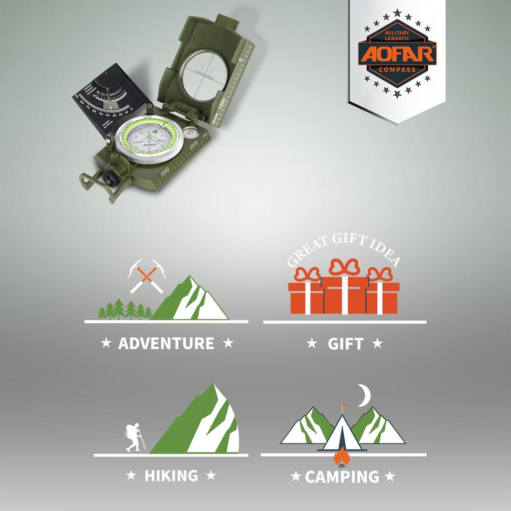 AOFAR AF-4074 Compass with Inclinometer, High-Precision Military-Grade Portable Compass, Ideal for Geological Activities, Boy Scouts, Mountaineering,