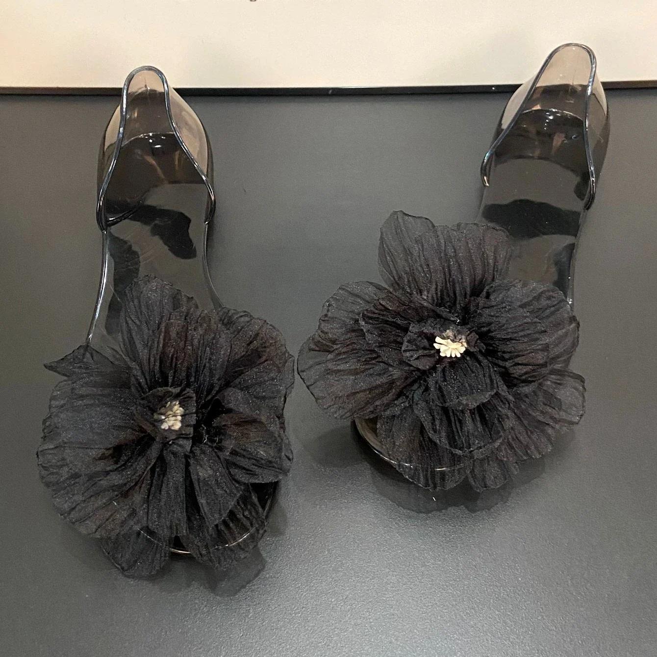 

Новые модные прозрачные сандалии женские желеобразные сандалии летние туфли на плоской подошве сверкающие бриллиантовые сандалии в форме рыбьего рта для женщин Sandalias De Mujer 38