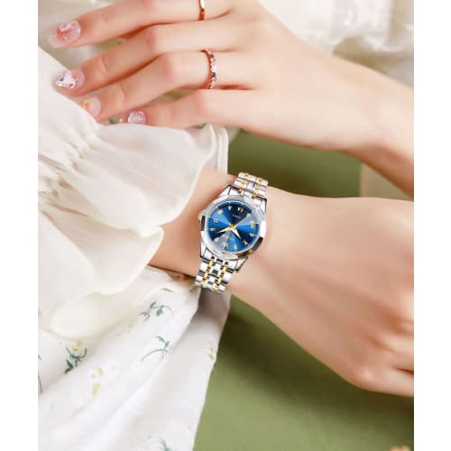 OLEVS Popular Women's Blue Waterproof Watch with Stainless Steel Band and Date Display, Analog Quartz Movement, Perfect As a Gift for Stylish Women, S