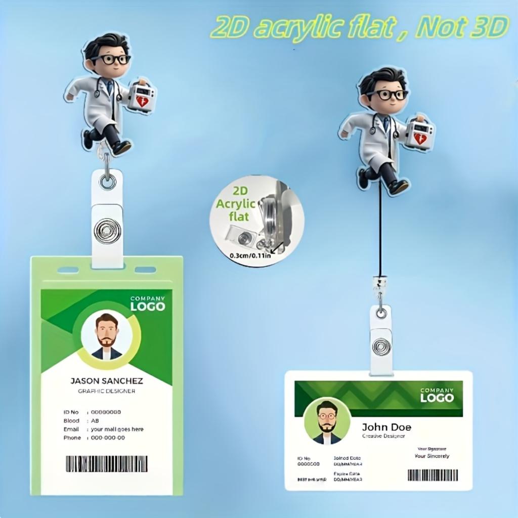 2D Flat Acrylic Emergency Doctor Retractable Badge Reel, Medical Symbol ID Holder, Gift For Nurse Doctor Student Teacher Medical Office Staff