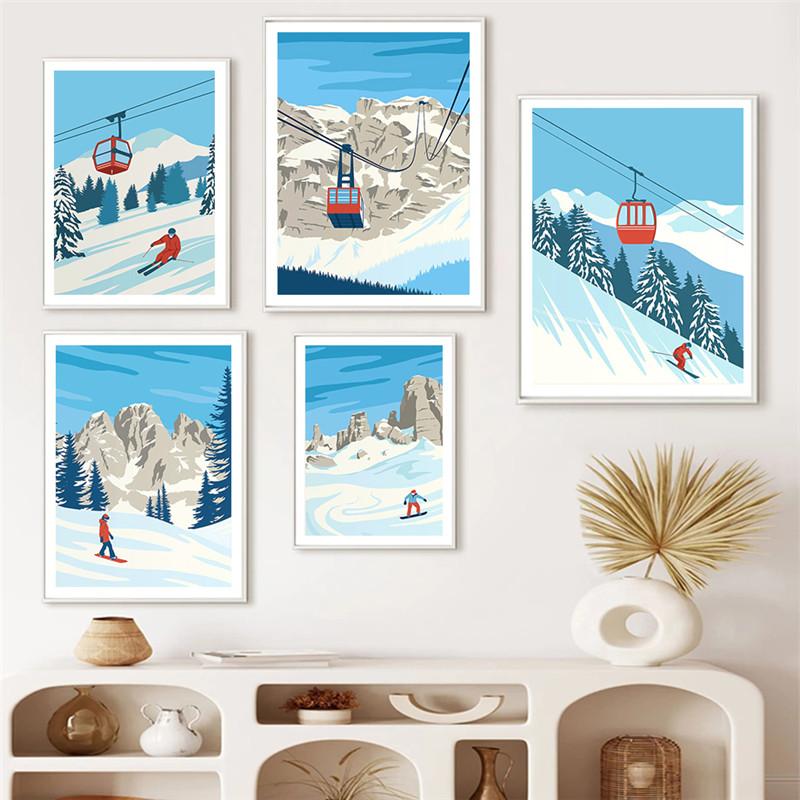 

Синий катание на лыжах, сноуборде, горах, зиме, холст, картина, лыжный спорт, настенный художественный постер для украшения гостиной, домашний декор, изображение