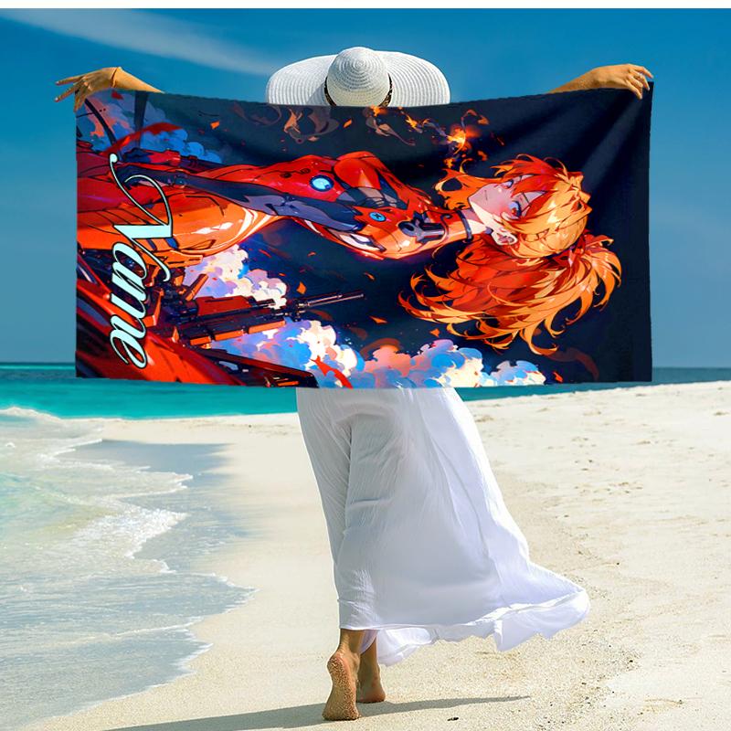Personalized Customized Proof Beach Towel with Asuka Langley Soryu Pattern - Soft, Absorbent, Quick-drying, Perfect Swimming, Camping&bathing