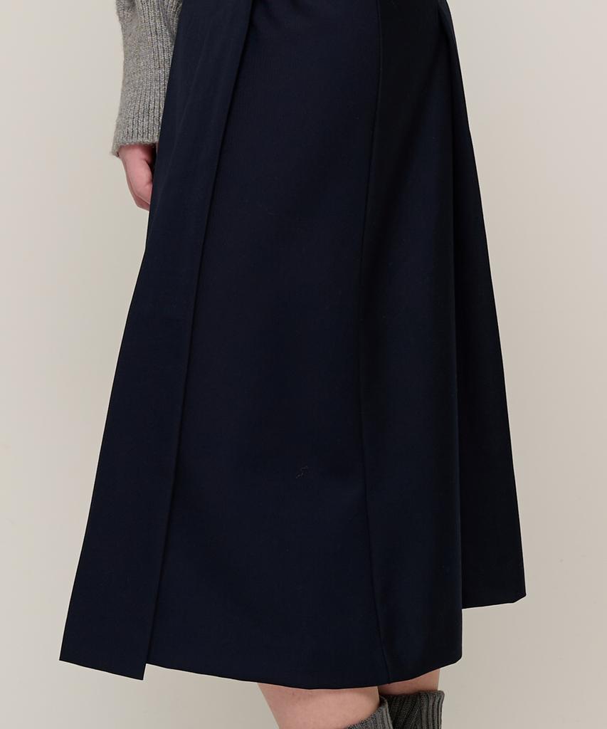 Cargo Bros For Woman Preppy Pleated Wrap Midi Skirt (Navy)