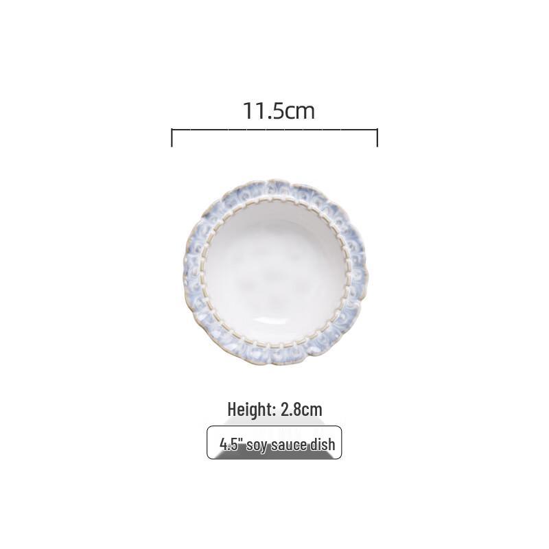 WJ Jun Seventeen Smoke Blue Lace Embossed Ceramic Sauce Dish Set