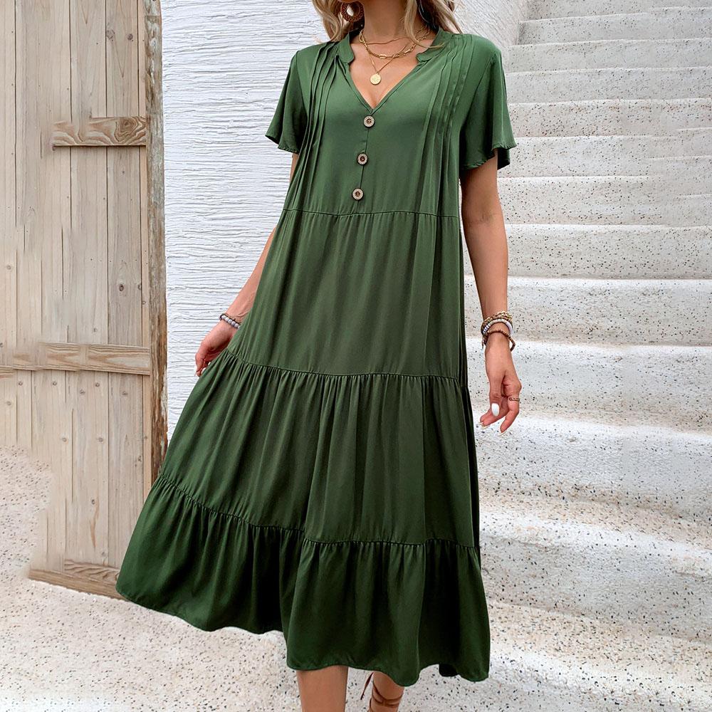 Women's Autumn Winter Temperament Lace Up Solid Color High Waist Long Short Pleated Dress