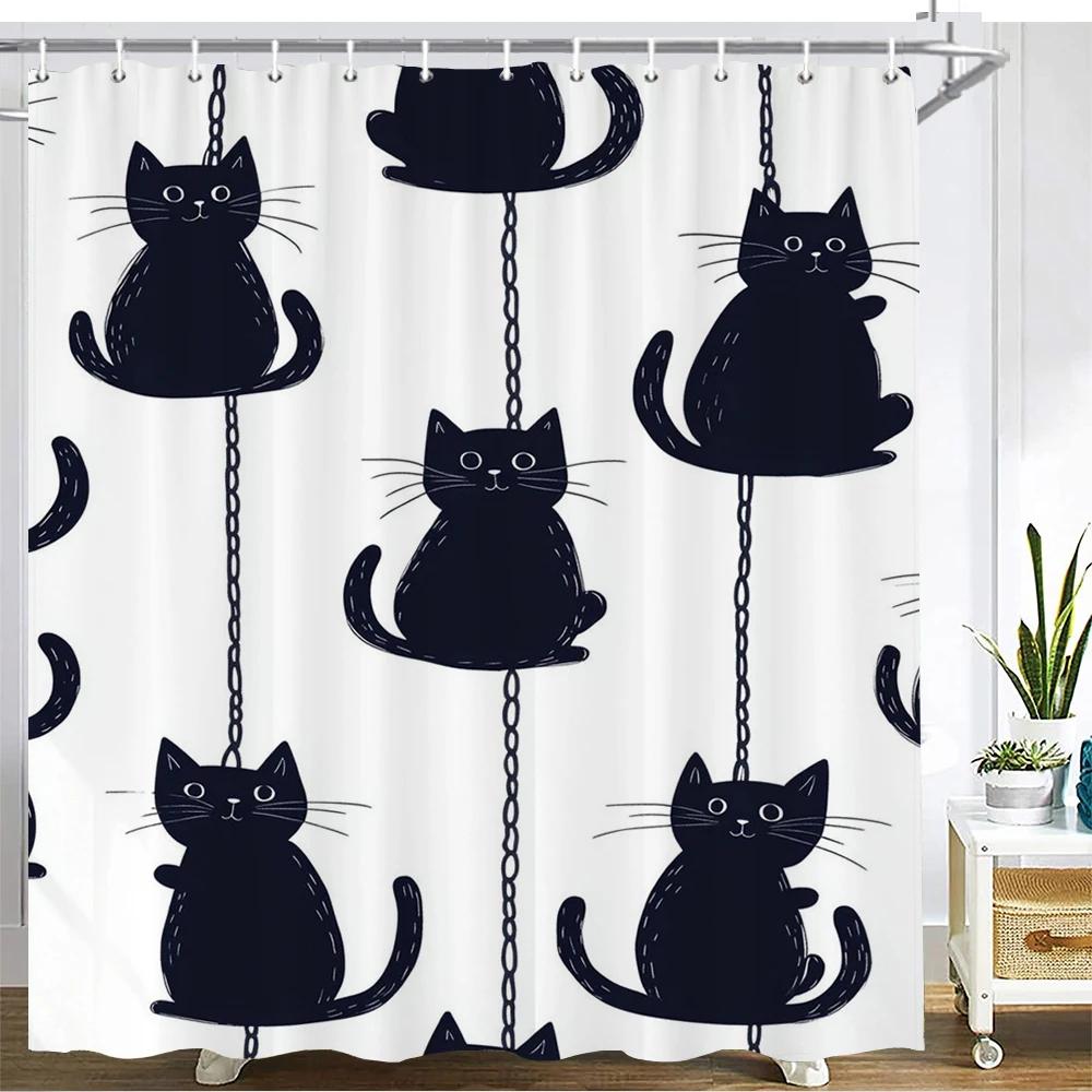 Cartoon Cute Cat Shower Curtain Printed Fabric Simple Style Lovely Cats Bathroom Curtain Bathtub Home Decoration Curtain