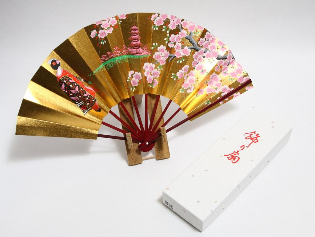 decorative with fan stand and box [Hasegawa] Kyoto-style fan, black-dyed frame, (Maiko design, 7.5 inches)