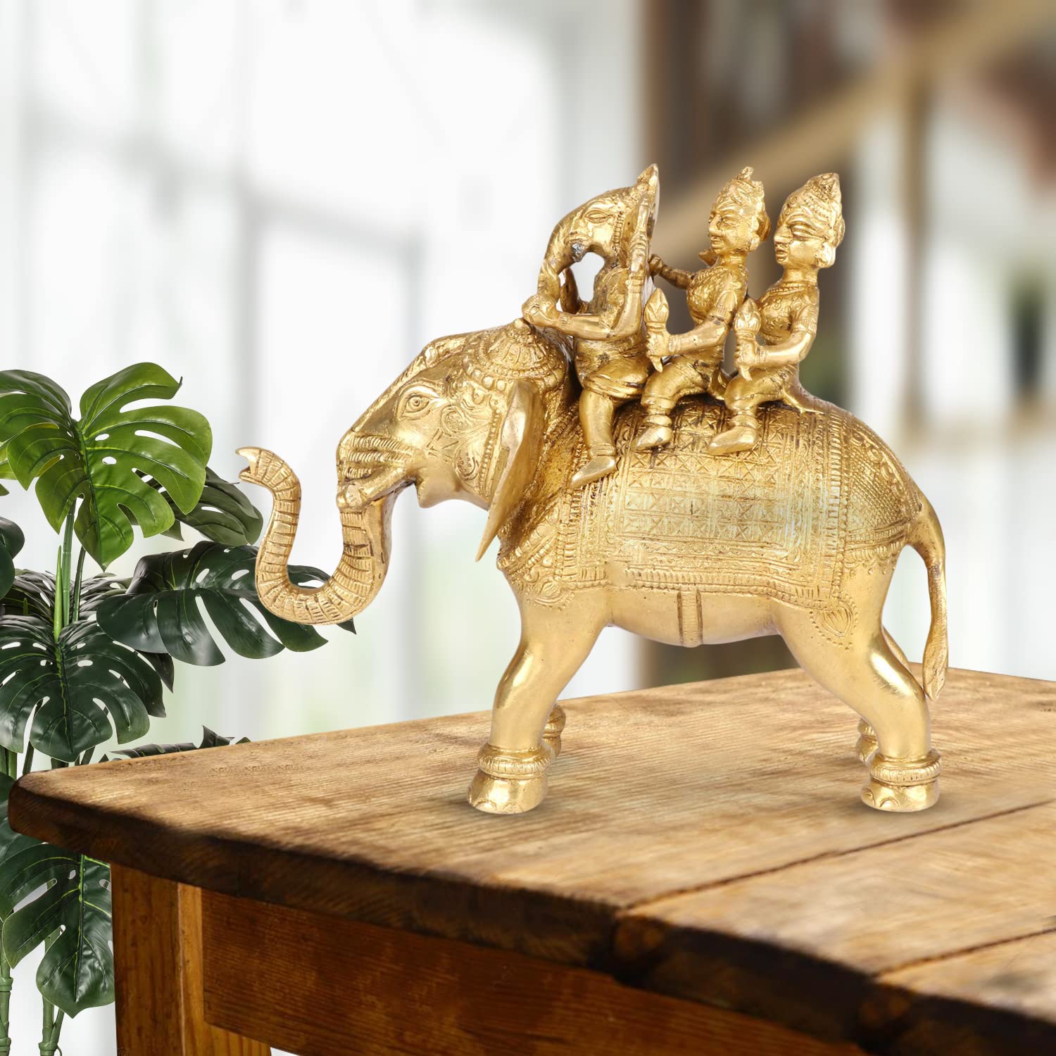 

Lord Ganesha Riddhi Siddhi Riding Elephant Idol, Home Decor & Pooja Room Murti