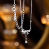 Fashionable High-end 925 Sterling Silver Bow Tassel Necklace for Women, Sweet and Elegant Platinum Jewelry