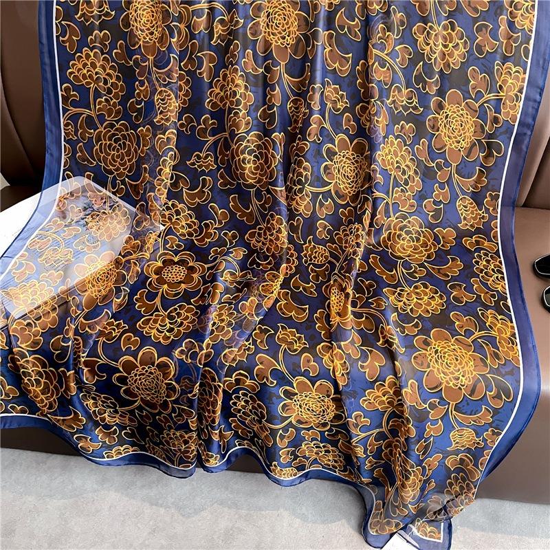 Sunscreen light luxury silk scarf commuter large shawl soft yarn scarf temperament flower simulation silk pattern scarf female large size