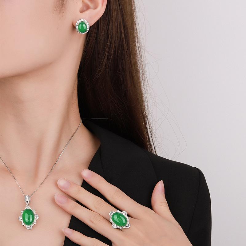 Jewelry Copper Bottom Gold-Plated Ice Seed Fluorescence Simulation Chalcedony Temperament Set 13 * 18-10 * 12