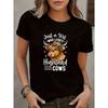 Women'S Highland Cows Graphic T-Shirt - "Just A Who Loves Highland Cows" Design with Floral Crown & Hearts, Black Casual Short Sleeve Tee