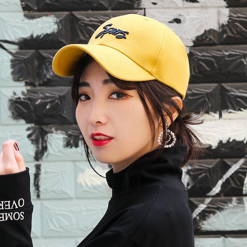 Qi korean style washed cotton pure color hat for men and women couple stereoembroider sunshade baseball cap