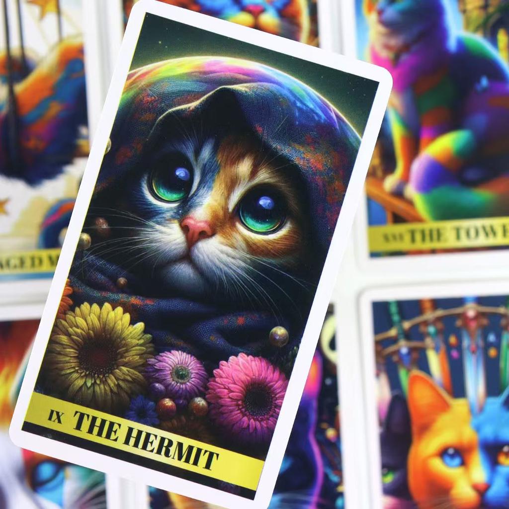 78 Carte dei Tarocchi del Gatto Colorate per Principianti Mazzo Felino Ricco di Colore e Fascino 10,3*6 cm