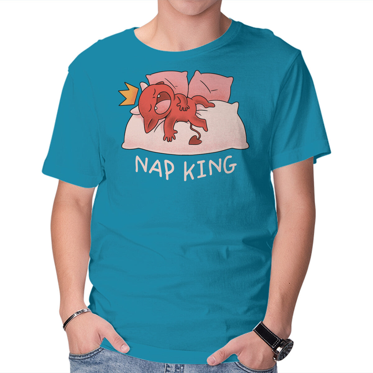 Unisex Crew Neck T-Shirt Nap King Graphic Short Sleeve Casual Tee XXXXL