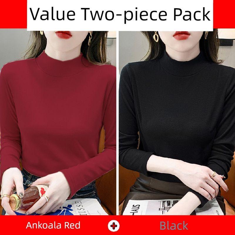 Anti-Static Pure Cotton Large Size Half-High Collar Base Shirt for Women in Autumn and Winter, New Slim-Fit T-Shirt for Layering