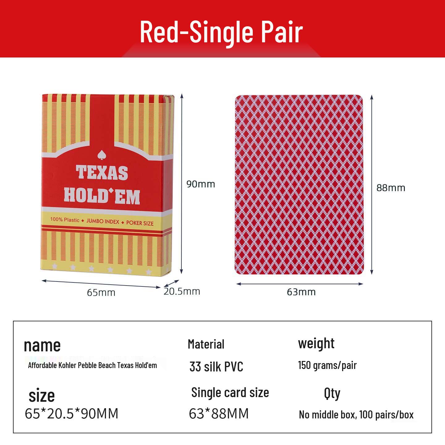 

PVC Texas Hold em Playing Cards - Large Print, Frosted, Waterproof, Durable, Crease-Resistant with 33 Silk Ribbon Kohler Grain Design