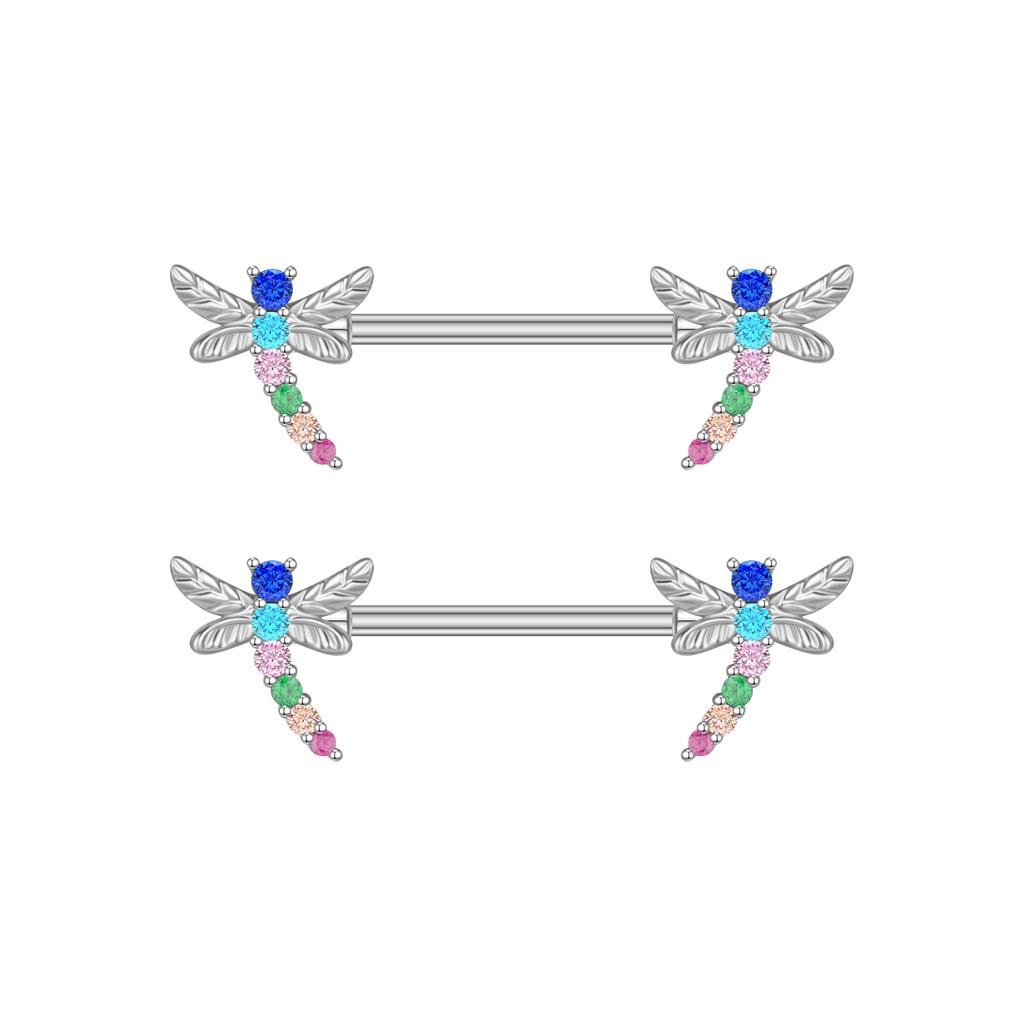 2pcs Butterfly Nipple Piercings Rings 16mm Length Bar Barbell Steel Crystal Nipple Shield Cover Heart Flower Tongue Body Jewelry