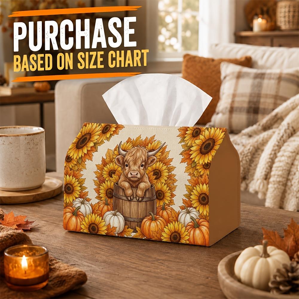 1pc Scottish Highland Cow Tissue Box - Adorable Scottish Cow Napkin Holder with Barrel Storage Suitable for Rolls/Facial Tissues, Rustic Farmhouse Dec